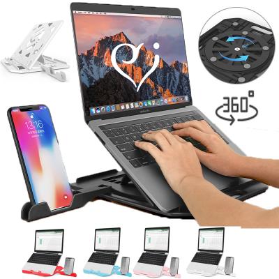 China Hot Selling 360 ABS Mobile Phone Table Ergonomic Plastic Foldable Portable Hot Adjustable Rotatable Laptop Cooling Stand for sale