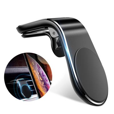 China Hot Selling Waterproof Strong Magnetic L Shape Phone Holder Car Air Vent Mount Clip Mobile Phone Holder for sale