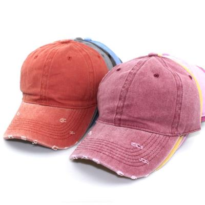 China High Quality Custom Panel Embroidered Washed Distressed 100 Cotton COMMON Logo Jean Hats Bill Old Baseball Hat 6 Unisex for sale