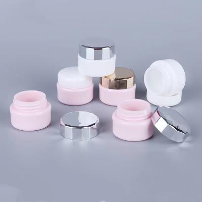 China Cosmetic luxury plastic jars with gold lids, custom pink plastic cosmetic jars, frosted empty plastic jars for sale