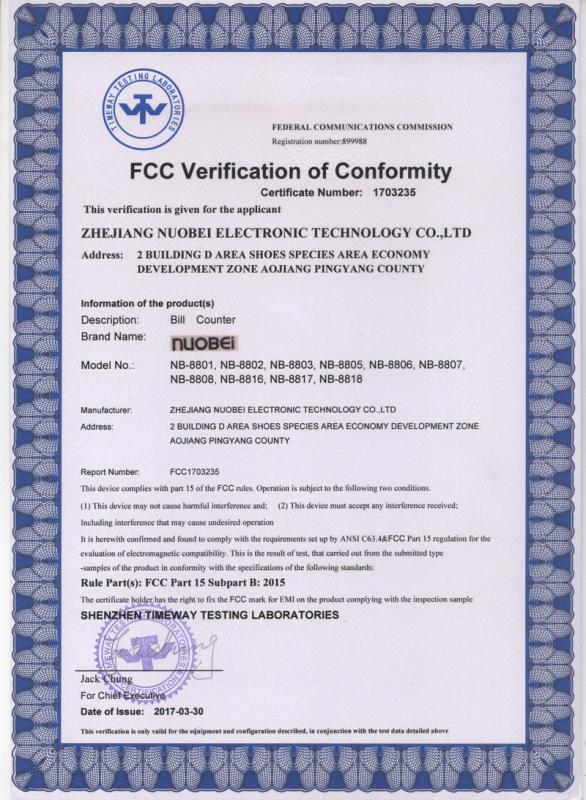 FCC - Zhejiang Nuobei Electronic Technology Co., Ltd.