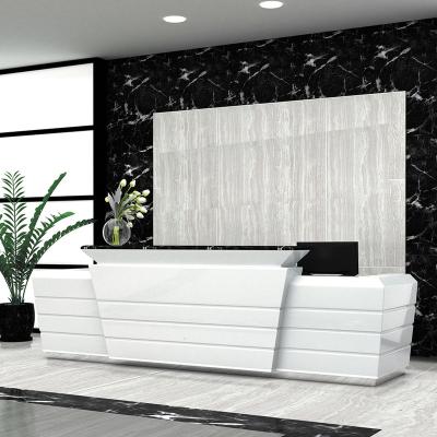 China Contemporary Wholesale Office Reception White Painted Luxury Wide Modernk Front Desk White Front Table for sale