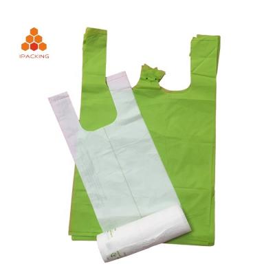 China BIODEGRADABLE Different Color 100% PBAT Cornstarch T-Shirt Supermarket M Gusset Biodegradable Bag for sale