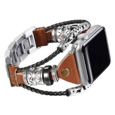 China Luxury Water Resistant RiverRock Leather Band Genuine Watch Strap Band For Apple iwatch watch 42 mm leather strap perforated correas for sale