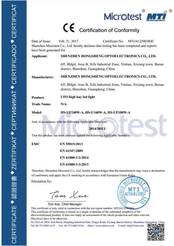 CE - Shenzhen Hongsheng Optoelectronics Co., Ltd.