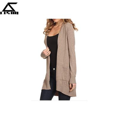 China QUICK DRY Women's Front Knit Cardigan Sweater Basic Open Top Pockets Long Knitted Cardigans for sale