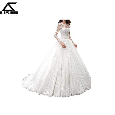 China Anti-Static Women's Scoop Lace Ball Gown Wedding Dresses Sheath Long Wedding Dress for sale