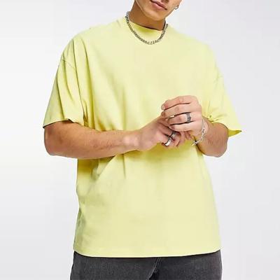 China Anti-Wrinkle OEM High Quality Short Sleeve Crewneck Cotton Men's Yellow Plain Oversized 100% T-shirts for sale