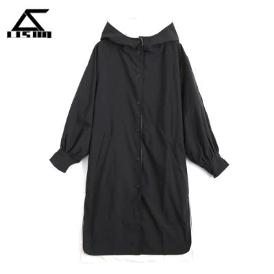 China New OEM Anti-Shrink Hooded Button Up Double Long Women's Side Ditch Coat for sale