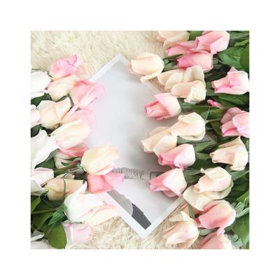 China Tissue Feeling Condolence Glued and Moist Rose Gold Valentine Flowers White Rose Bud Artificial Flower For Funeral for sale