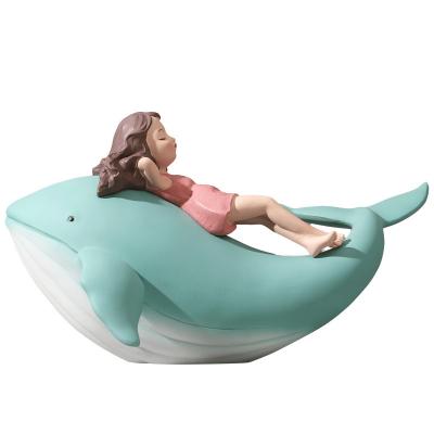 China Europe 2023 best-selling stick whale girl ornaments originality resin high quality crafts for gifts wholesale for sale