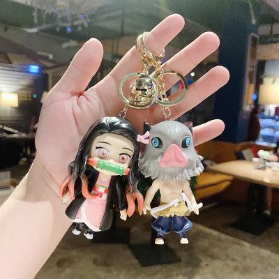 China Wholesale Unique Toy Model Pendant Pcv Anime Doll Key Chain Demon Slayer Nezuko Tanjirou Set Backpack Figure Key Chain for sale