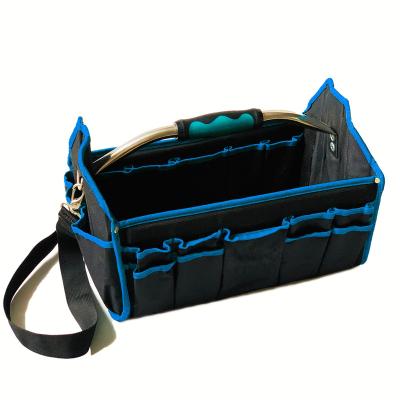 China Multifunctional Tool Bag Polyester Engineer Organizer Open Mouth Tool Bag Tote With Stainless Steel Hand for sale