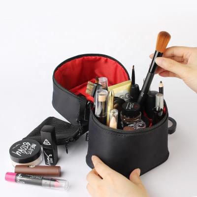 China Zipper Closure Large Capacity Stylish Black Quick Makeup Pouch Cosmetic Ziplock Bag For Travel for sale