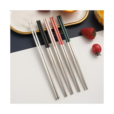 China Sustainable Household Home Use Korean INS Style Metal Chopsticks Stainless Steel Cutlery Set for sale