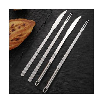 China Sustainable Restaurant Cutlery Kitchen Bread Knife Stainless Steel Barbecue Knife / Fork Sets for sale