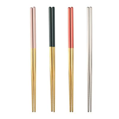 China Household Disposable Home Use Korean INS Style Metal Chopsticks Stainless Steel Cutlery Set for sale