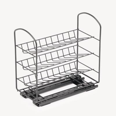 China Modern 3 Tier Wire Basket Pull Out Shelf Drawers Kitchen Pull Out Accessories Cabinet Storage Push Pull Basket for sale