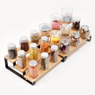 China Viable Multi-Functional Shelf 3 Tier Kitchenware Organizer Spice Racks Bamboo Spice Holder Rack for sale