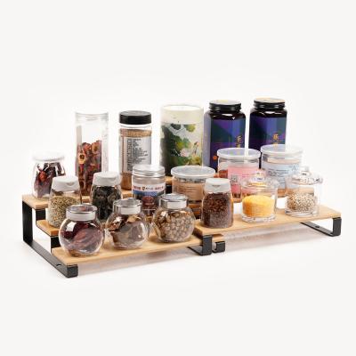 China Sustainable Freestanding 3 Tier Wooden Buffet Organization And Storage Spice Jar Racks Organizer Set for sale