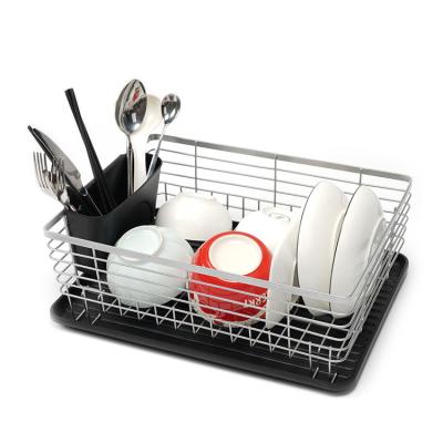 China Stainless Steel Metal Sink Stocked Dish Drainer Plastic Tray Kitchen Dish Drying Rack for sale