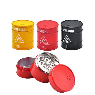 China Viable Zinc Alloy Accessories Herb Crusher Custom Logo Metal Smoking Herb Grinder Oil Drum Shaped 3 Parts for sale