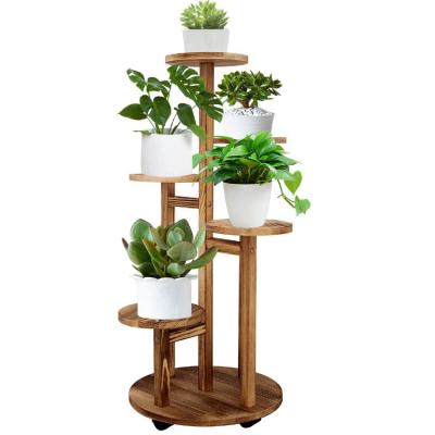 China Balcony Minimalist Multi-Tiered Garden Flower Stand Pot Planter Plant Stand Wooden Rack for sale