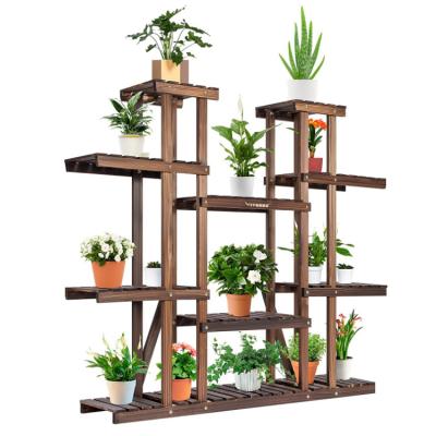 China Balcony Modern Minimalist Patio Rack Storage Organizer Display Flower Plant Outdoor Wooden Stand for sale