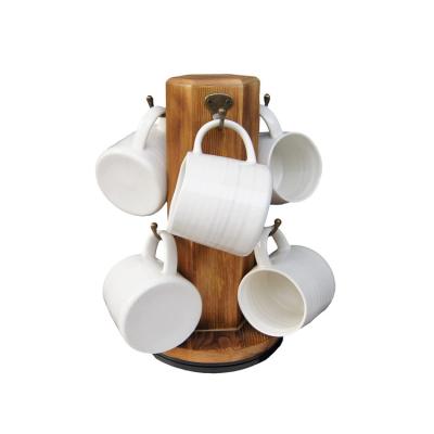 China Viable Hot Sale Mug Tree Stand With 6 Hooks Kitchen Bar Countertop Wooden Mug Rack for sale