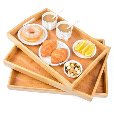 China Hot Sale Modern 3 Pack Kitchen Food Tray Dinner Tea Bar Storage Bamboo Trays for sale