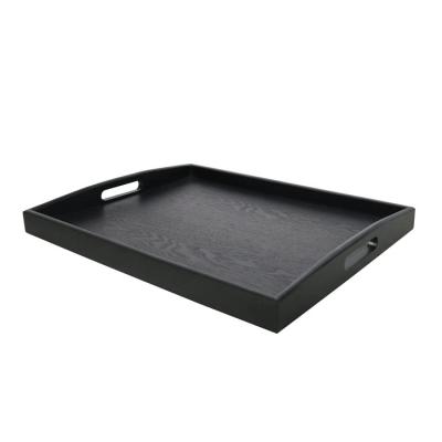 China Wholesale Modern Home Restaurant Large Black Rectangle Trays Serving Decor Wooden Trays for sale