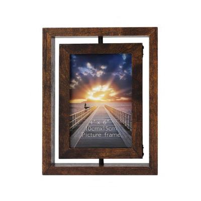 China Modern Hot Sale Vintage Floating Picture Display Table Frames Rotating Brown Photo Frame for sale