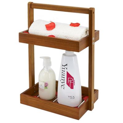 China Sustainable Hot Sale Corner Standing Shower Caddy Wooden Shampoo Bathroom Shower Rack for sale