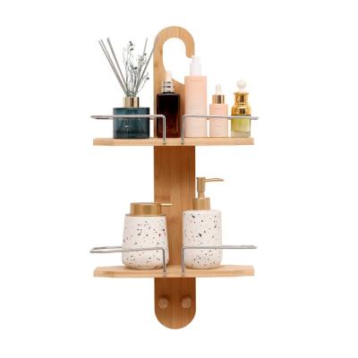 China Sustainable Hanging Bamboo Shower Caddy Organizer Shampoo Soap Bathroom Shower Rack Holder for sale