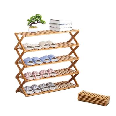 China 5 Tier Custom Free Standing Bamboo Foldable Expandable Entryway Shoe Shelf Storage Organizer Shoe Racks for sale