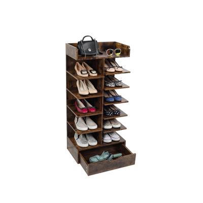 China 6 Tier Expandable Custom Shoe Rack With Drawer Entry Brown Wooden Shoe Rack Shelf Storage for sale