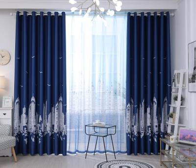 China High Grade Anti-Static Skyscraper Form Printing Stock Curtain Fabrics Blackout Curtain Pattern Cloth for sale