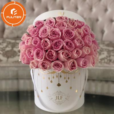 China Handmade Christmas Flower Packaging Box Round Flower Box With Lid For Valentine's Day for sale