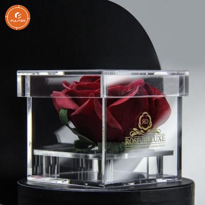 China Mini Preserved Rose Clear Acrylic Storage Box With Logo Custom Transparent Acrylic Flower Box Square for sale