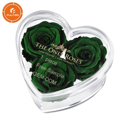 China Custom Acrylic Heart Box Preserved Rose Arrangement Display Heart Shape Acrylic Flower Box Customized 3 Rose Or As You Want for sale