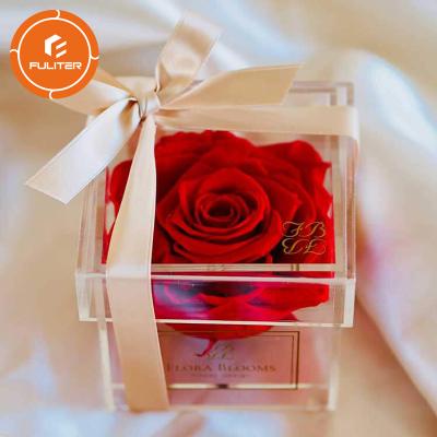 China Customized Mini Single Clear Small Transparent Preserved Acrylic Flower Box Customized Size for sale