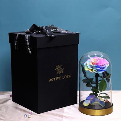 China Wholesale Durable Unique Decorative Rose In Glass Dome Clear Glass Dome With Gift Box for sale