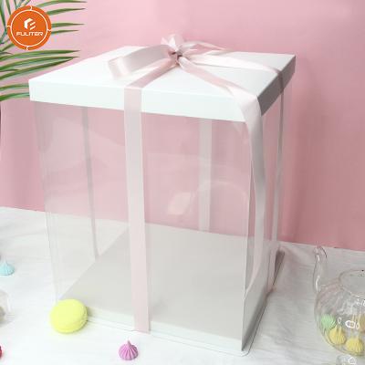 China Recycled Materials Personalized Surprise Cake Boxes 12 X12 x 6 Wholesale Christmas Cake Boxes White With Ribbons for sale