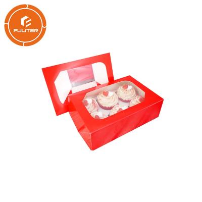 China Recycled Materials Personalized Plastic Log Board Wedding Gold Cup Cake Boxes With Window for sale