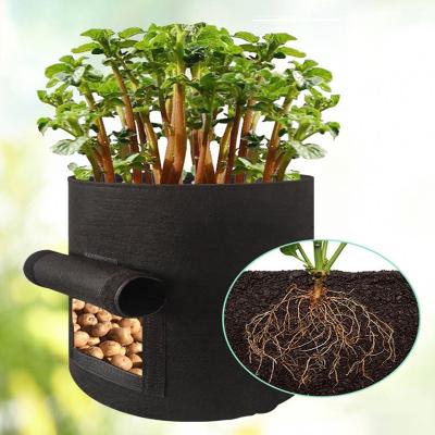 China Handmade 7 Gallon Eco-Friendly Felt Fabric Plant Eco-Friendly Grow Bags Nursery Garden Grow Pots With Magic Strap Door On Side for sale