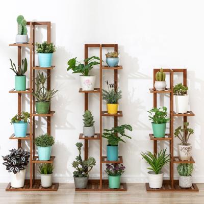 China CLASSIC Customized Bamboo Tier Plant Rack Rack Multi Wooden Shelves Bonsai Flower Display Stand for sale