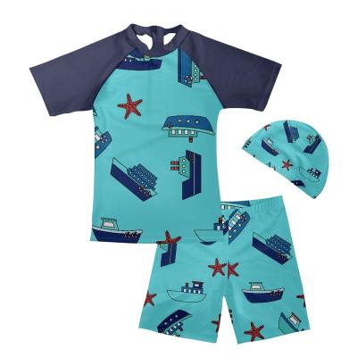 China 2022 Custom Good QUICK DRY Custom Kids Bathing Hawaiian Swimsuit 3 PCS Boys Swimwear Cartoon Print Kids Swimwear for sale