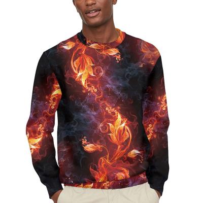 China Low MOQ Wholesale Custom Anti-Wrinkle Your Design Plus Size Men's Sweatshirt Fire Pattern Print Men's Crewneck Polyester Sweatshirt for sale