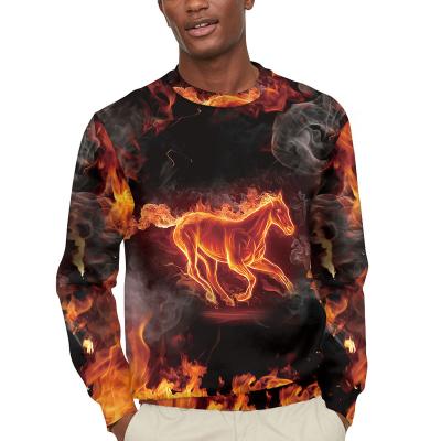 China Custom high quality embossed fashionable men's fire pattern printing pullover oversized sweatshirt Anti-wrinkle backing sweatshirt for sale