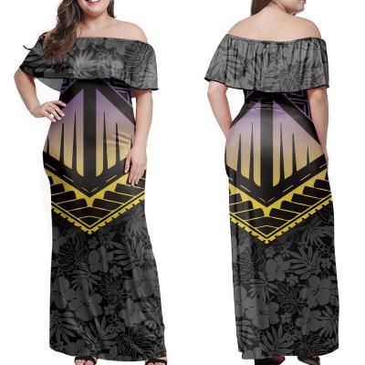 China New Custom Polynesian Anti-Static Tribal Women Black Maxi Dress Summer Long Casual Floral Print Dresses for sale